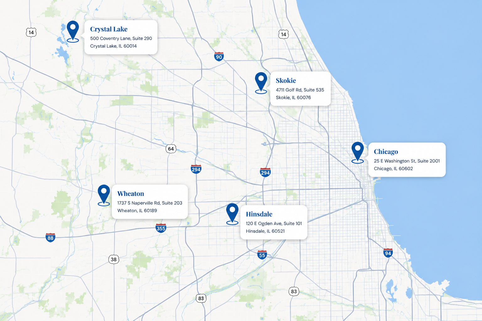 DuPage Psychiatric Care Locations by Map